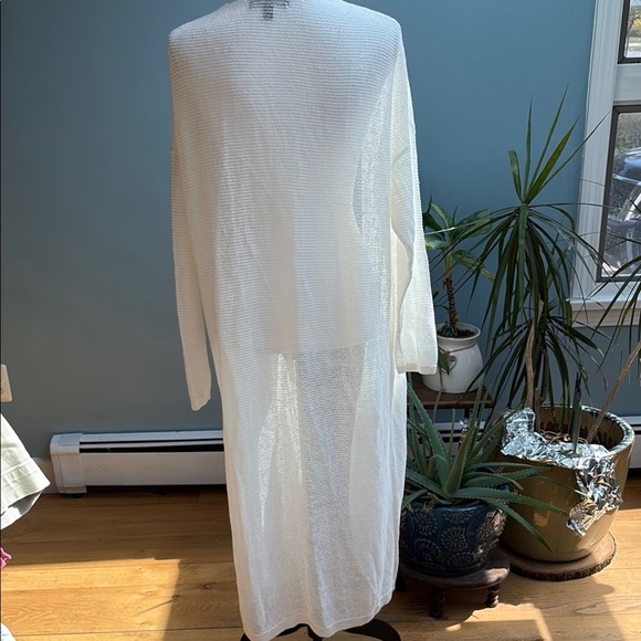 Banana Republic Long White Open-Front Cardigan 100% Linen. Size M - Picture 4 of 6